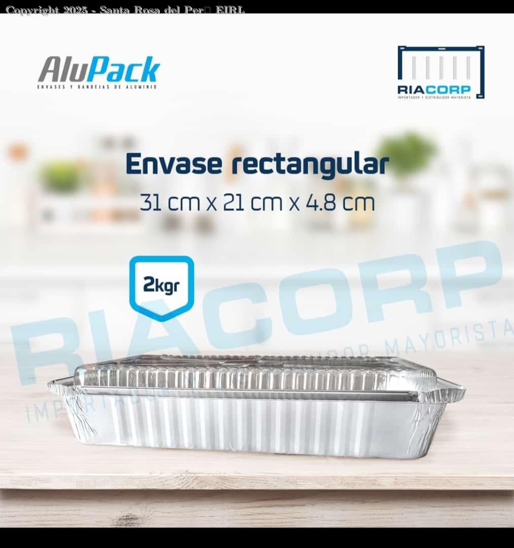 ENVASE DE ALUMINIO RECTANGULAR 2 KG. C/TAPA RECT - TRANSP.